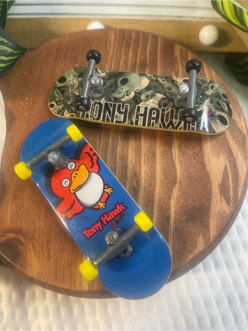 Tony Hawk Blue Mini Fingerboard with Yellow Wheels and Red Character Art